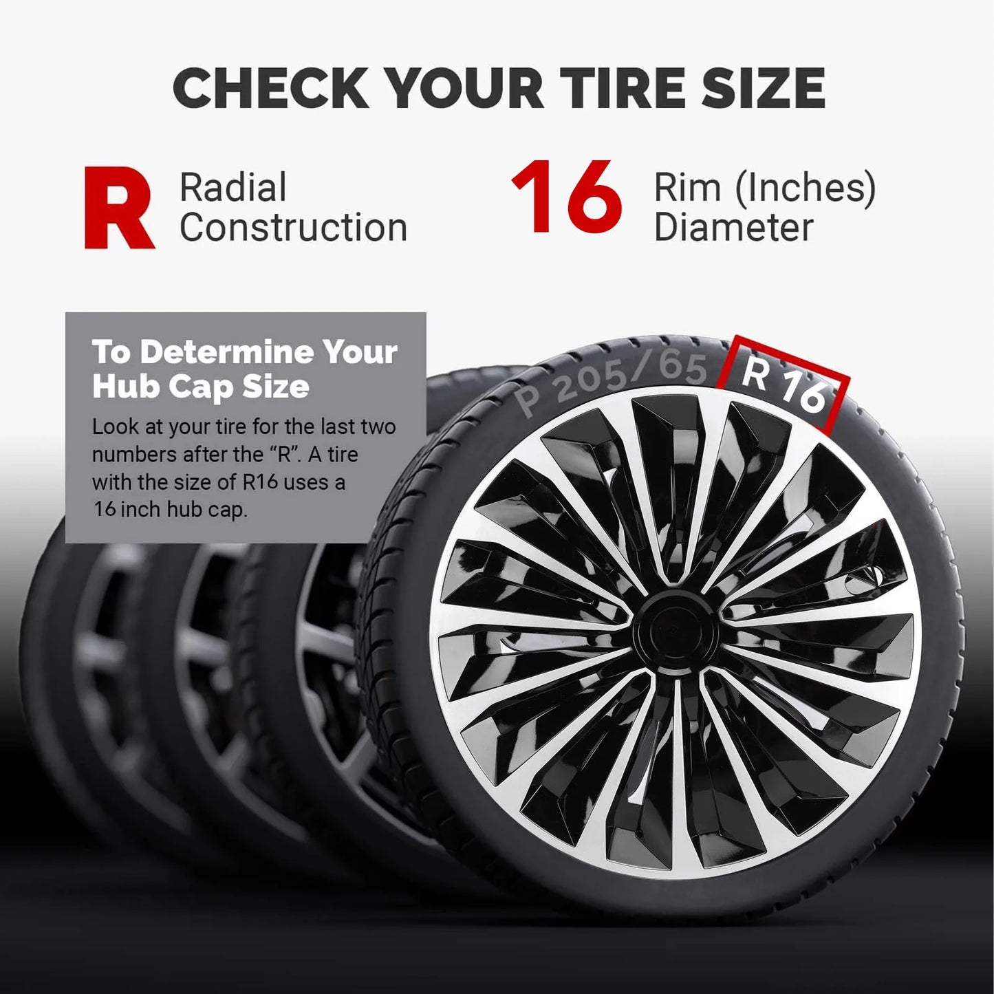 16-Inch Hubcaps Set of 4 | Universal R16 Steel Wheel Covers