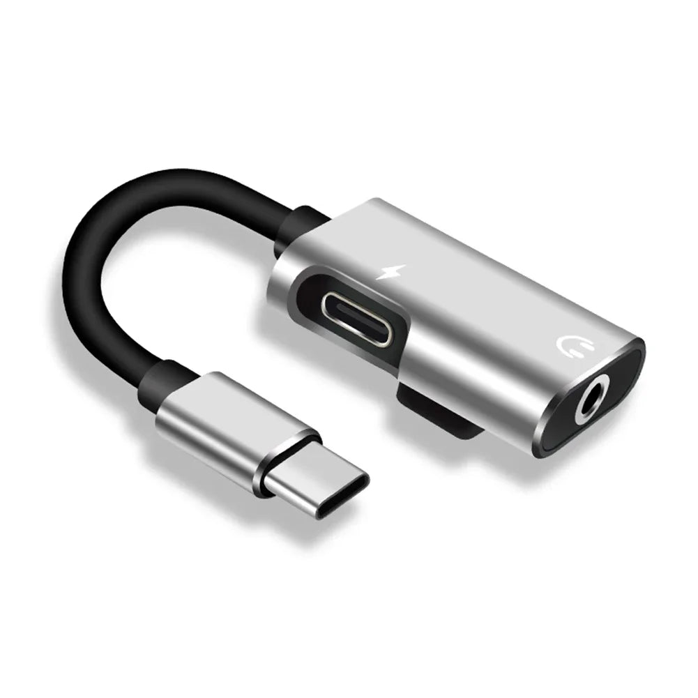 2-in-1 USB-C to 3.5mm Jack Adapter Type C Audio Splitter Headphone Charger Dongle for Xiaomi Huawei Type C Phones Peaceful Pleasures Health and Wellness Silver