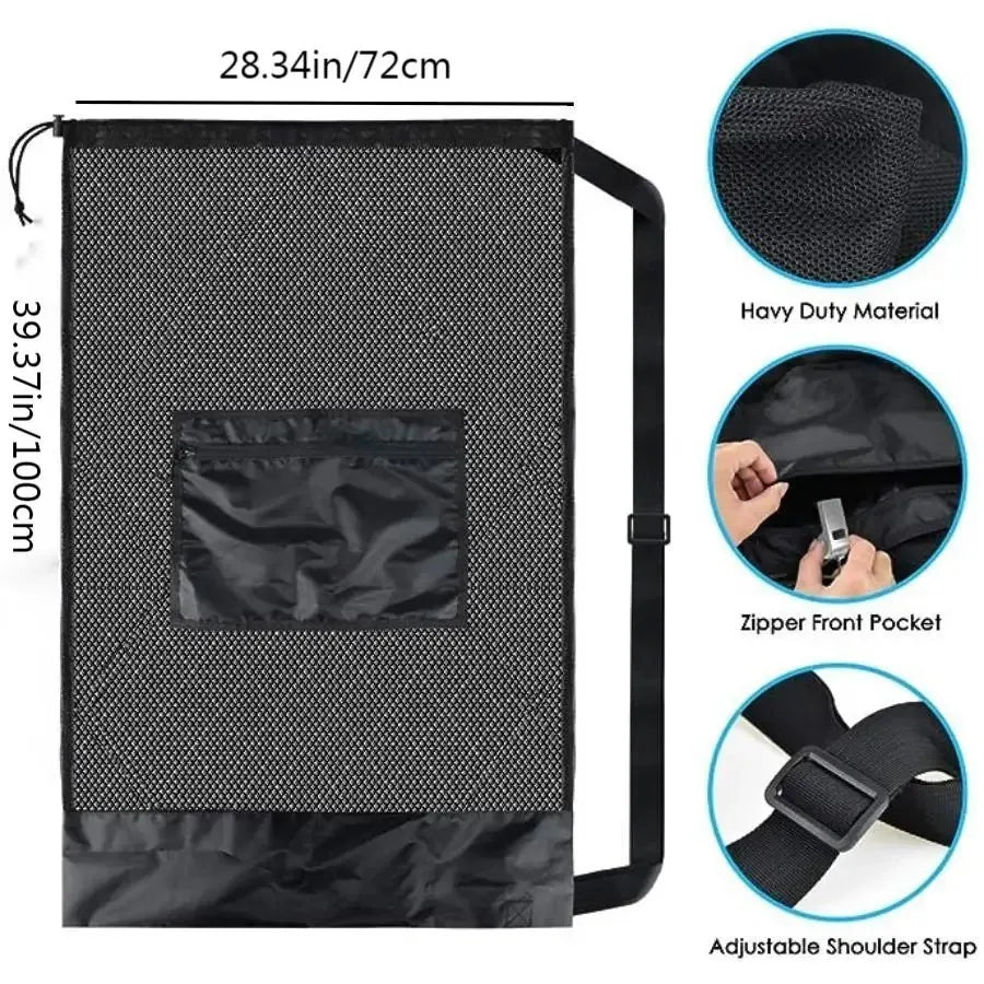 Large mesh sports bag with shoulder straps, drawstring bag for storing basketball, volleyball, baseball, and swimming equipment Peaceful Pleasures Health and Wellness