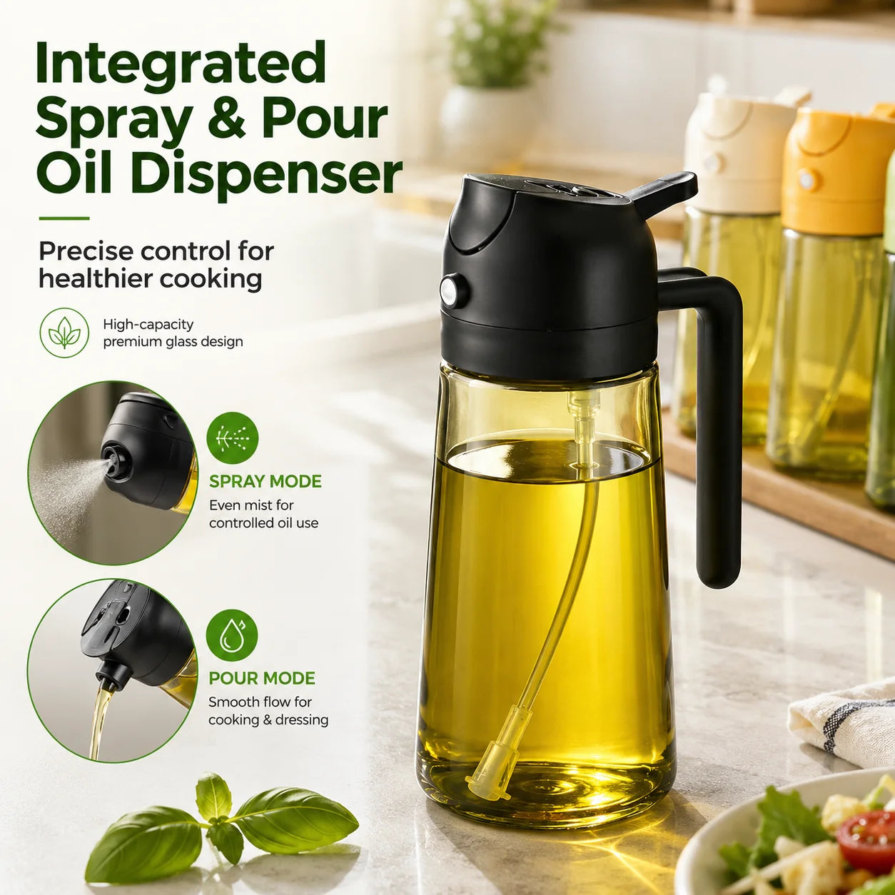 2-in-1 16oz 470ml Brown Glass Oil Sprayer Leakproof Eco-Friendly Olive OilDispenser Perfect for Cooking BBQ Grill Air Fryer Peaceful Pleasures Health and Wellness