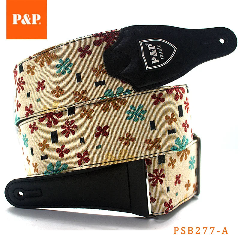 P&p Adjustable Embroidered Cotton Guitar Strap Widening Thickening