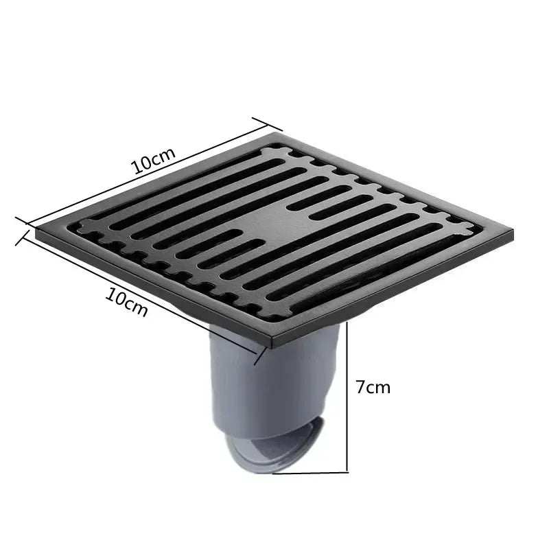 10cm Square Stainless Steel Floor Drain | Anti-Odor Cover