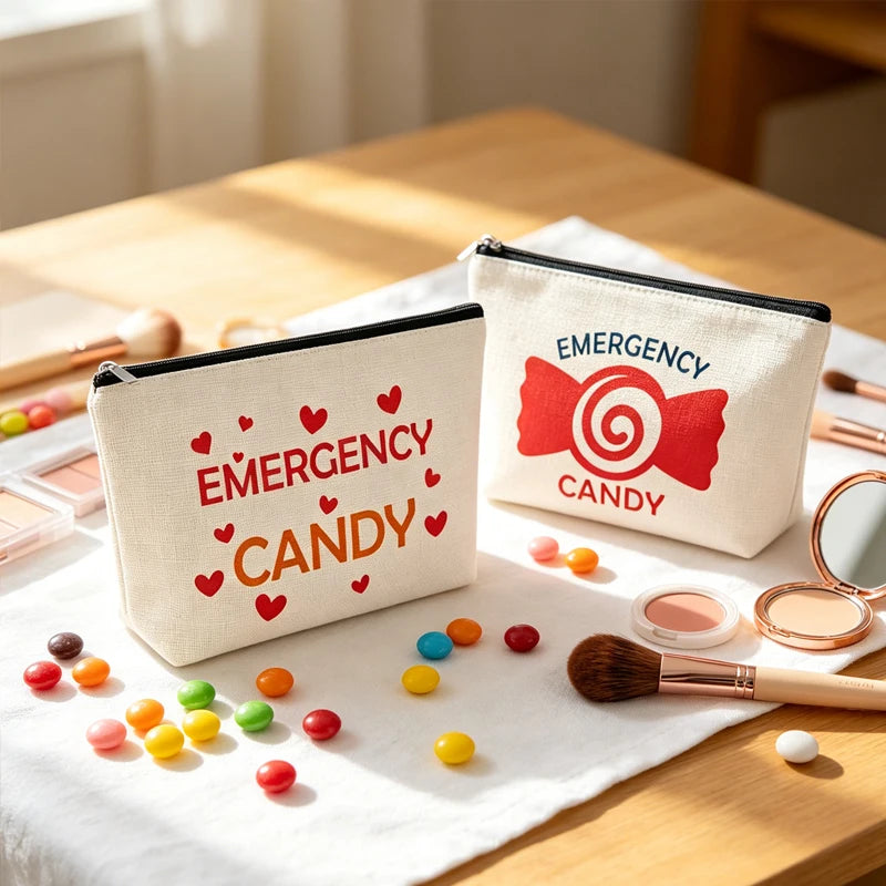 Emergency Candy Canvas Makeup Bag | Travel Cosmetic Organizer Travel Cosmetic Bag Peaceful Pleasures Health and Wellness