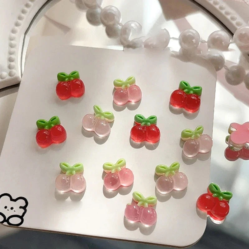 10pcs Resin Mini Cherry Strawberry Nail Art Flat Back Stone Figurines Scrapbook DIY Jewelry Decor Crafts Peaceful Pleasures Health and Wellness
