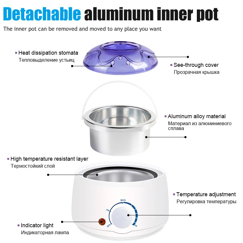 Wax Heater 500ML Set For Hair Removal / Digital Display Screen Depilatory Hard Wax Melt Warmer / 200g Wax Beans Hair Remove Tool Peaceful Pleasures Health and Wellness