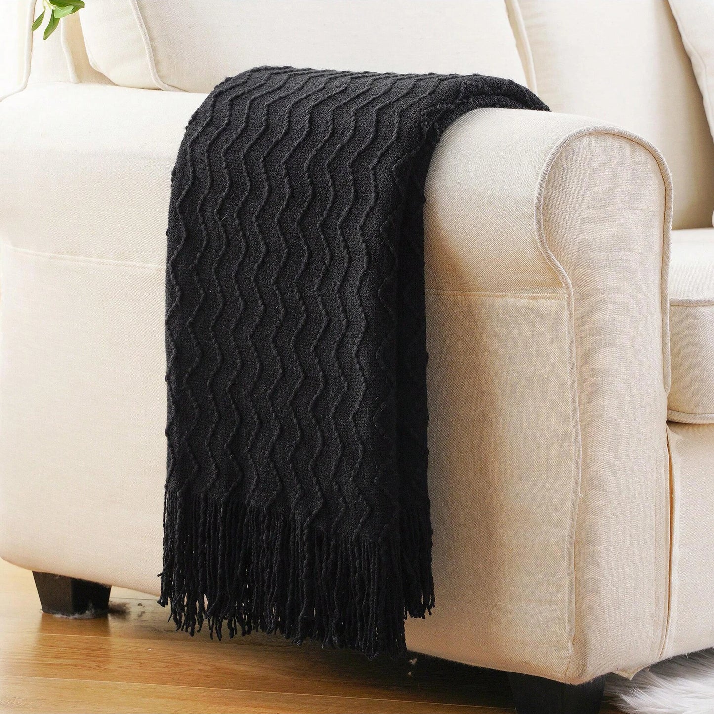 Battilo Green Knit Throw Blanket For Bed Lightweight Sofa Blanket With Tassels Decorative Knitted Plaid Blanket For Spring Decor Peaceful Pleasures Health and Wellness Black 127x152cm