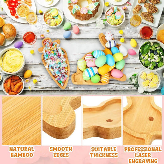 Wooden Carrot Bunny Serving Platter Party Tray Funny Charcuterie Board Easter Platter for Food Dessert Cookie Cake Fruit Snack Peaceful Pleasures Health and Wellness