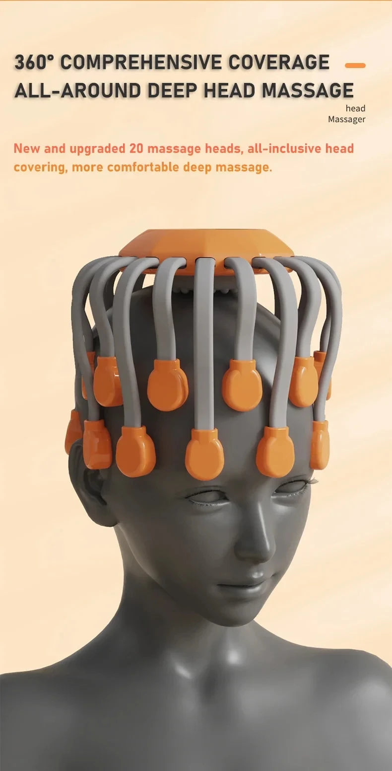 20 Massage Heads Orange Scalp Massager - Red Light Vibrating Octopus Scratcher for Relaxation, Stress Relief Peaceful Pleasures Health and Wellness
