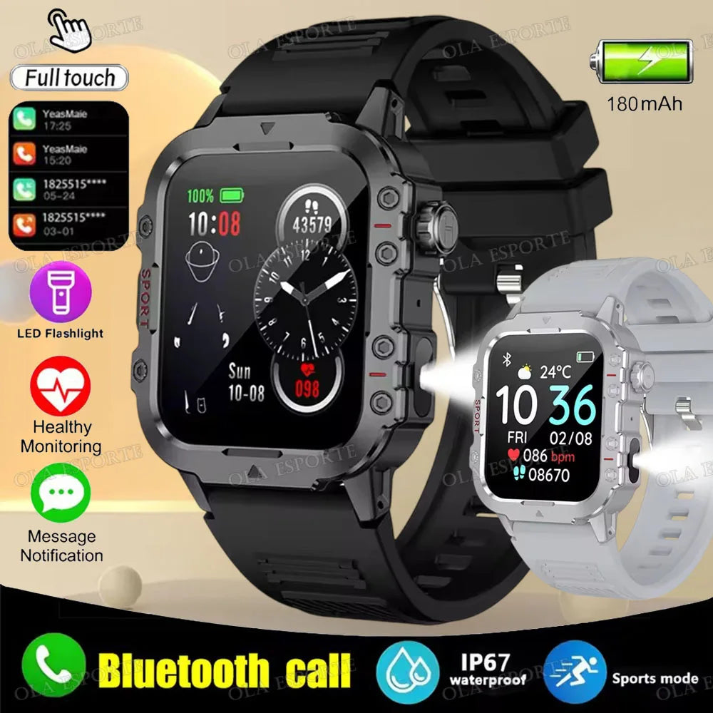 2024 New Military Smart Watch Men Waterproof Outdoor Sports Fitness Tracker Health Monitor 2.19" BT Call Smartwatch HT30 Peaceful Pleasures Health and Wellness 1Bk1Silver