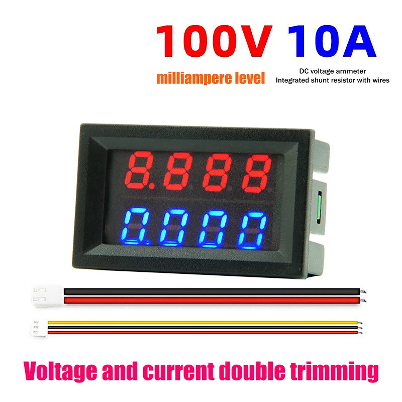 Mini DC Voltmeter Ammeter 0-100V 10A Dual LED Display Panel Meter