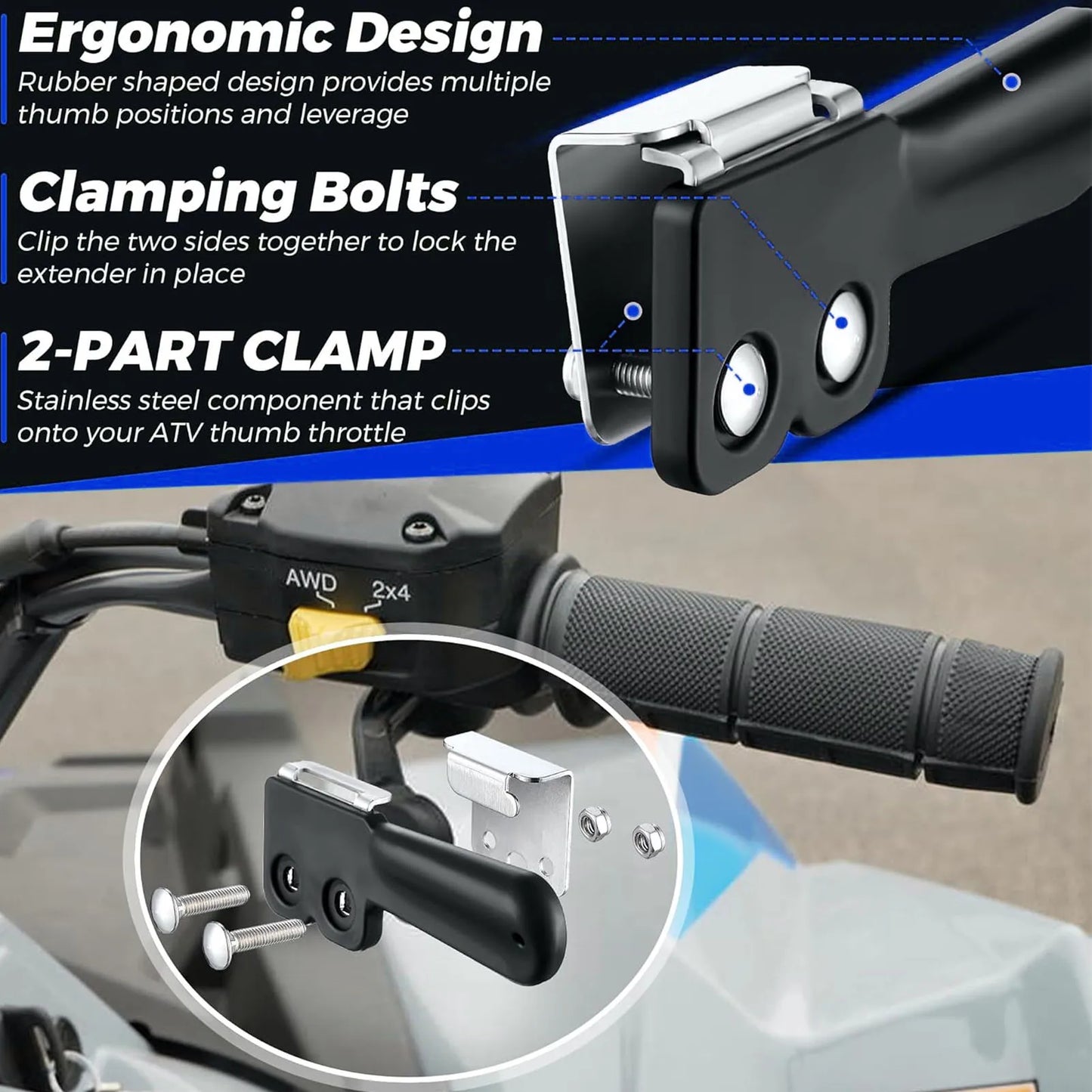 ATV Thumb Throttle Extender | Ergonomic Rubber Bendable Clamp-On