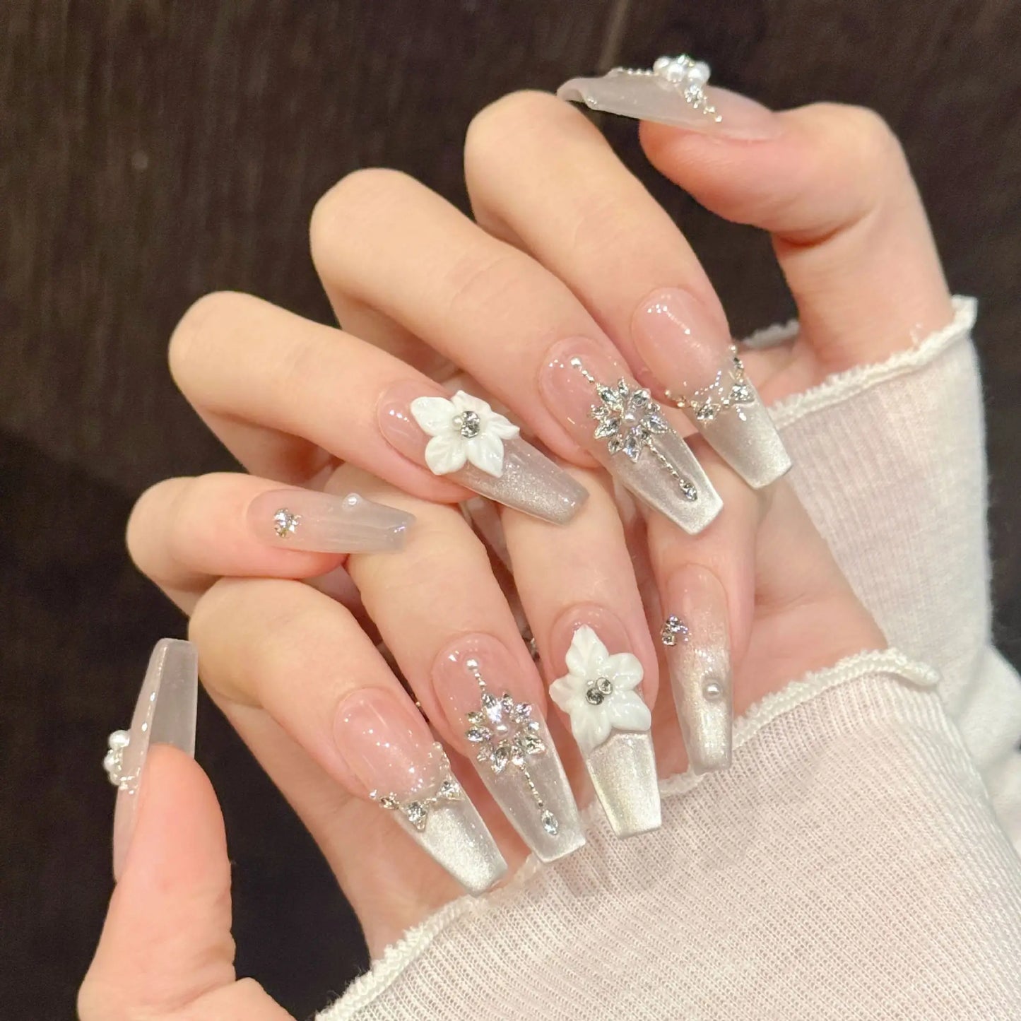 3D Cat's Eye Press-On Nails | Glitter French Tips 10pcs Press-On Nails Peaceful Pleasures Health and Wellness S 2