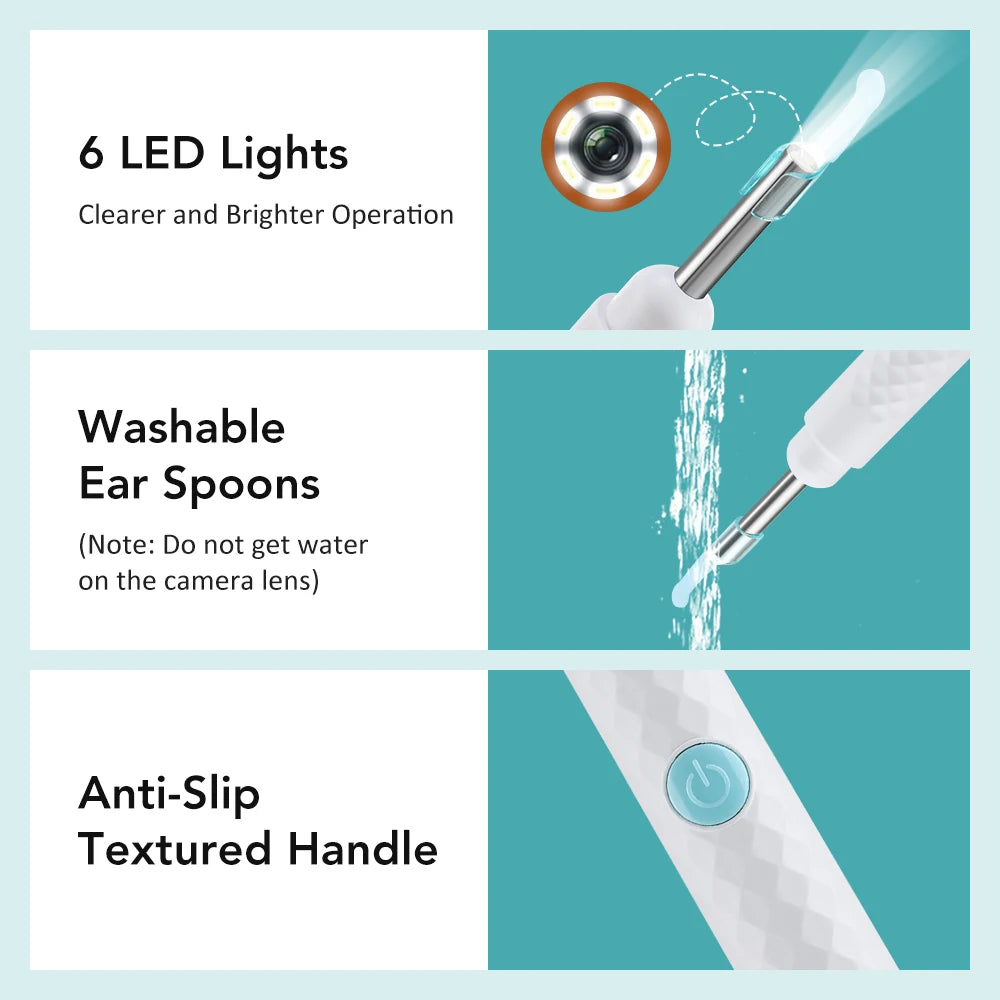 2 in 1 Visual Ear Wax Removal Tool with Camera and Tweezers 1080P HD WiFi Otoscope Reusable Ear Cleaner Kit for Kids Adults Pets Peaceful Pleasures Health and Wellness