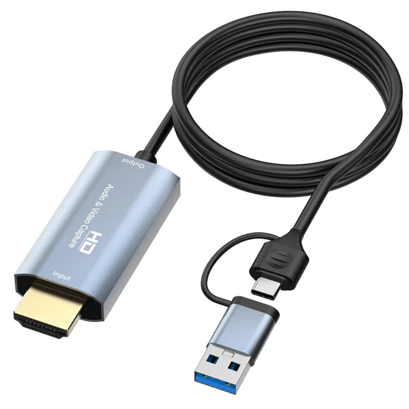Y51A-4K -Compatible To Type-C+USB Capture Card Mobile Phone Live Audio Video Capture Card 1.8M Peaceful Pleasures Health and Wellness Dark gray NONE