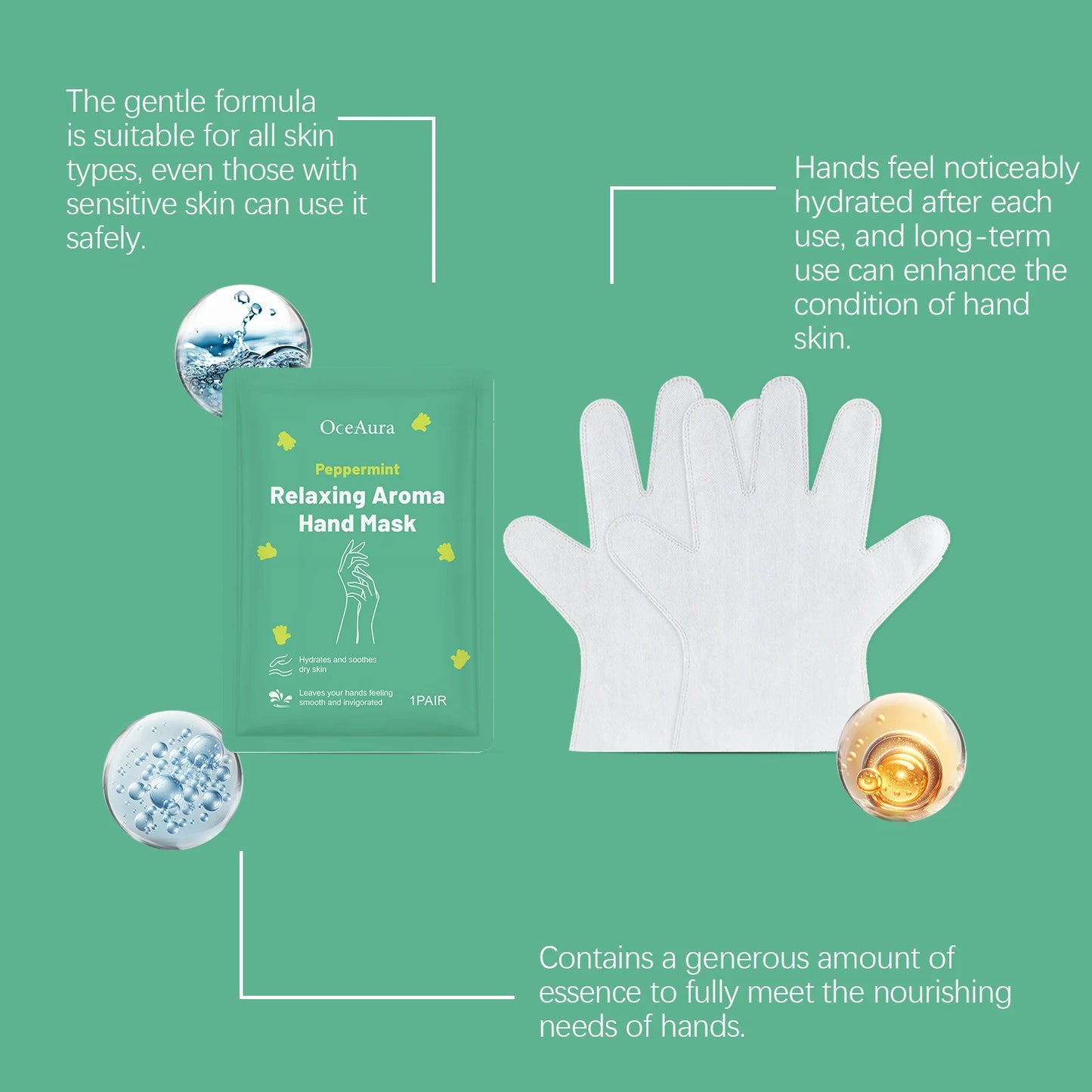 OceAura Peppermint Hand Mask Gloves – Deep Moisturizing Treatment
