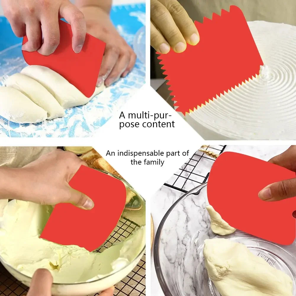3pcs/set Red Decorating Tool Baking Dough Cutting Scraper Plastic Dough Scraper Thickened Three-Piece Cream Scraper Peaceful Pleasures Health and Wellness