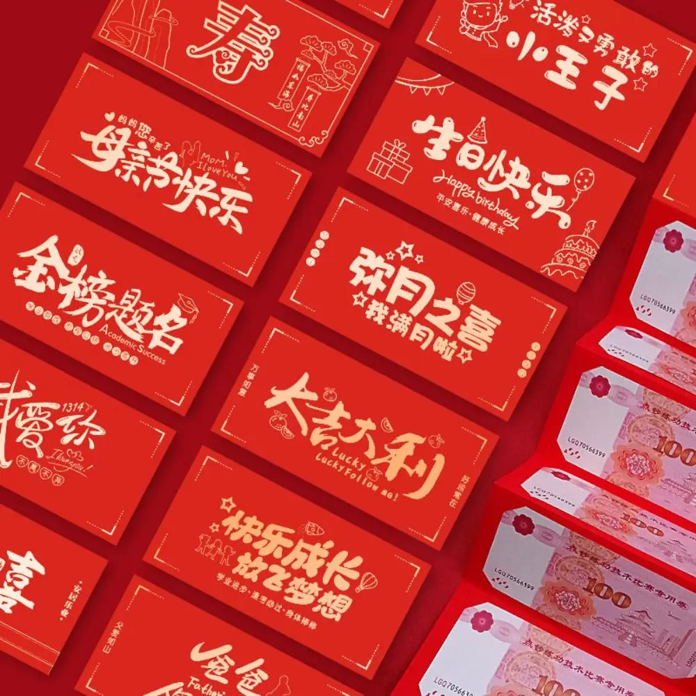 Creative New Year Packet Red Envelope DIY Packing Best Wishes Blessing Bag Luck Money Bag Tassels Red Pocket Celebration Party Peaceful Pleasures Health and Wellness