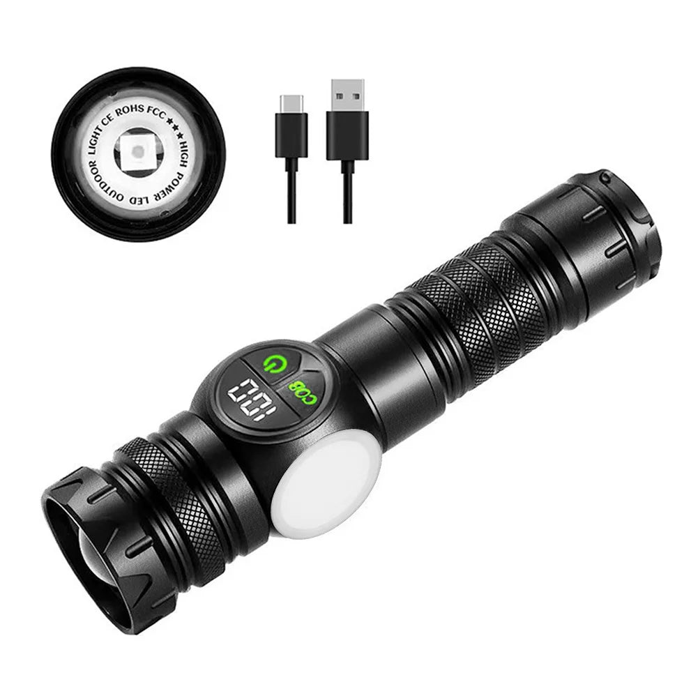 20W LED+COB Rechargeable Flashlight – Zoomable & Waterproof