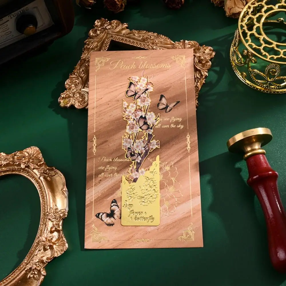 2Pcs Golden Hollow Butterfly Bookmark Bronzing Painting Vintage Design Reading Bookmark Exquisite Craft Tassel Pendant Peaceful Pleasures Health and Wellness
