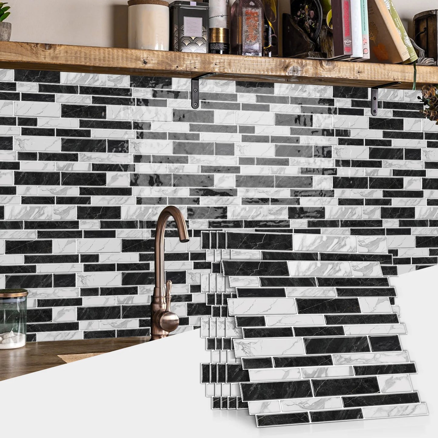 Marble-patterned self-adhesive wall sticker, waterproof and oil-proof PVC tile decal for kitchen and bathroom room decoration Peaceful Pleasures Health and Wellness SPT201 1PC