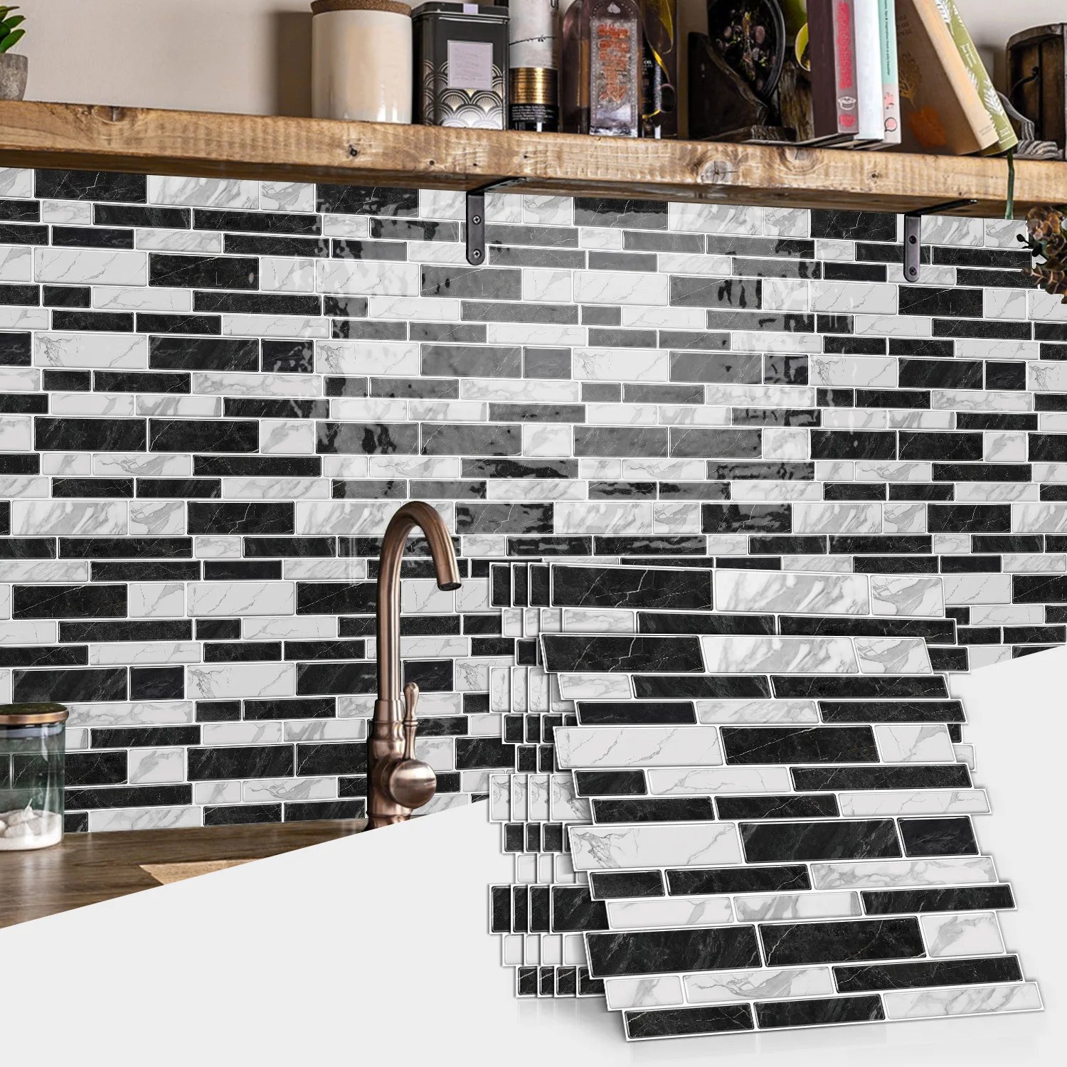 Marble-patterned self-adhesive wall sticker, waterproof and oil-proof PVC tile decal for kitchen and bathroom room decoration Peaceful Pleasures Health and Wellness SPT201 1PC