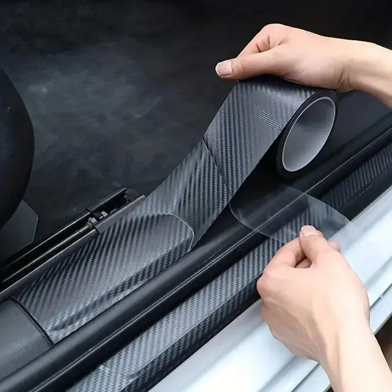 3D Carbon Fiber Sticker Paste Car Threshold Protective Film Anti Scratch Waterproof Matte Black Nano Sticker for Car Body Peaceful Pleasures Health and Wellness