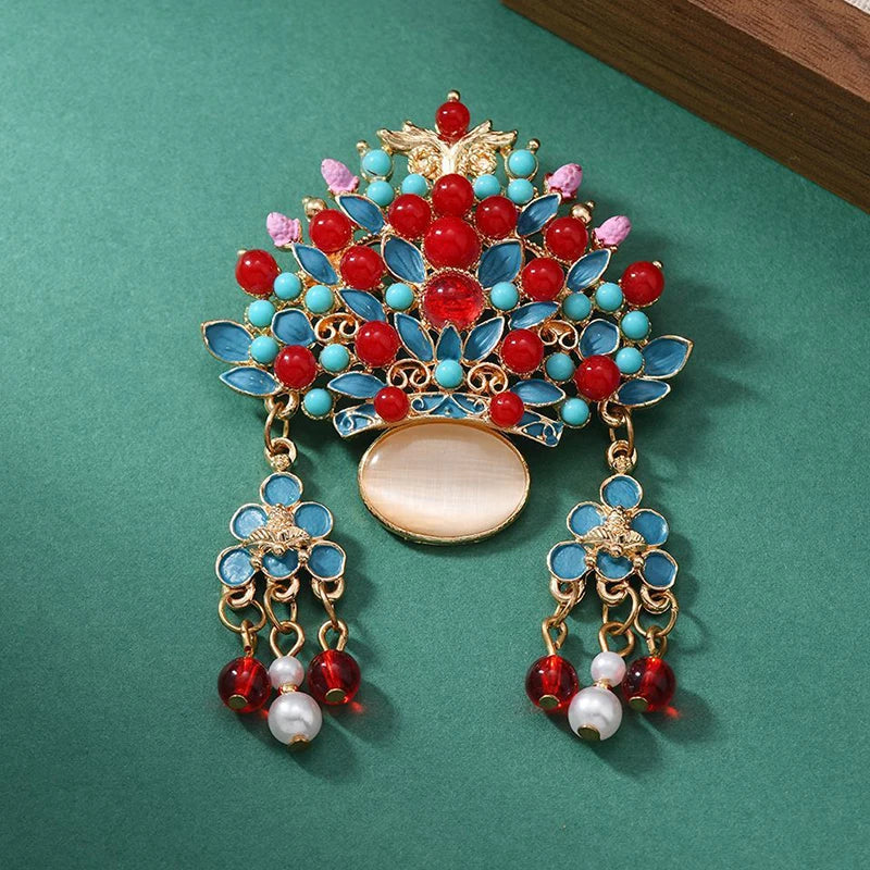 Phoenix Crest Flower Tassel Brooch | Chinese Court Style Pin Decorative Brooch Pin Peaceful Pleasures Health and Wellness