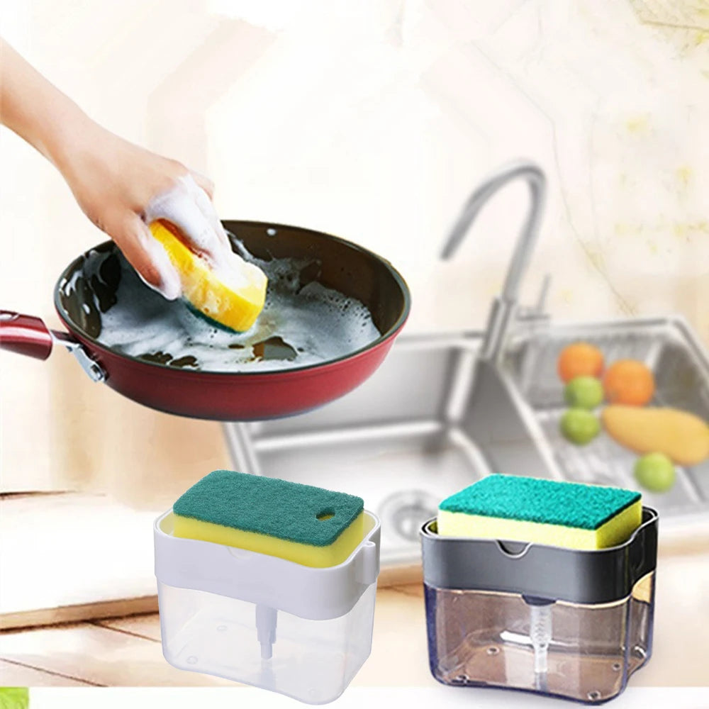 Kitchen Style Automatic Liquid Dispenser Dishwashing Brush Pot Tool Soap Dispenser with Press Cleaning Pot Brush Peaceful Pleasures Health and Wellness