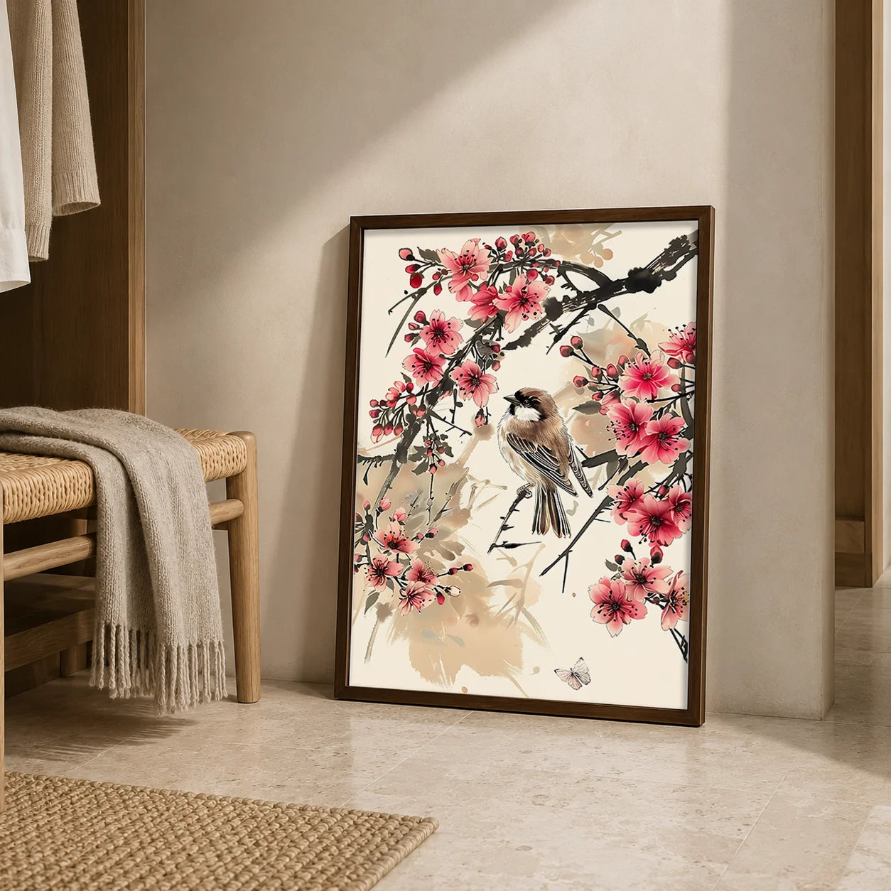 Nordic Bird & Flowers Canvas Wall Art | Chinese Style Print Canvas Wall Art Print Peaceful Pleasures Health and Wellness