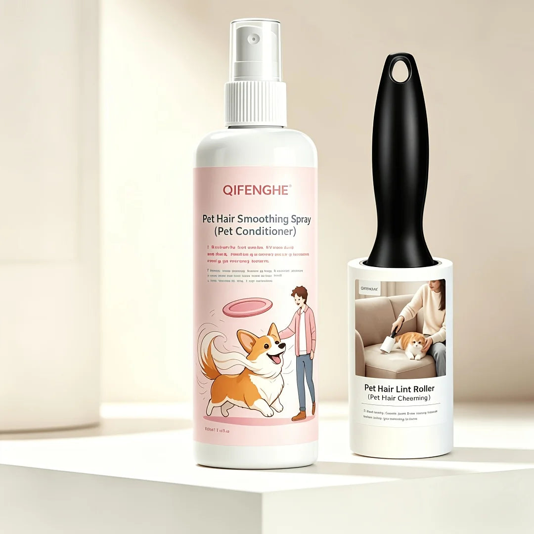Pet Grooming Combo: Hair Smoothing Spray & Lint Roller | Dogs & Cats