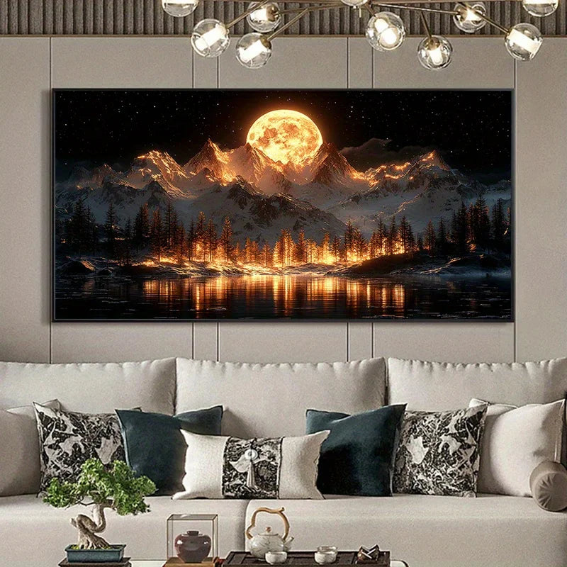 Abstract Moonlit Snow Mountain Canvas Wall Art | Unframed Canvas Wall Art Print Peaceful Pleasures Health and Wellness