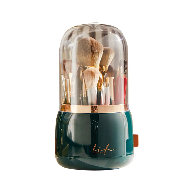 Light Luxury Style Makeup Brush Storage Bucket Dust-Proof Cosmetics Storage Box for Lipstick Eyebrow Pencil Jewelry Display Peaceful Pleasures Health and Wellness army green