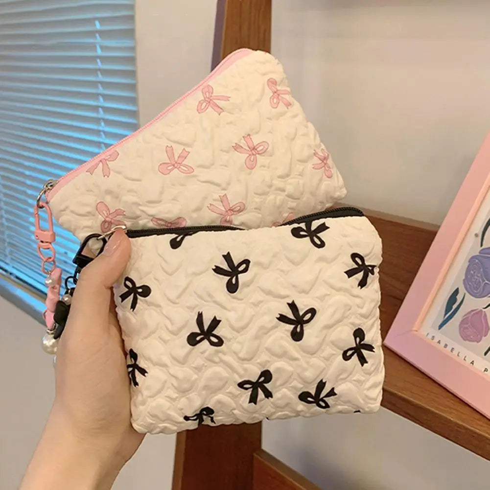 Bow Canvas Makeup Bag – Travel Toiletry & Cosmetic Clutch