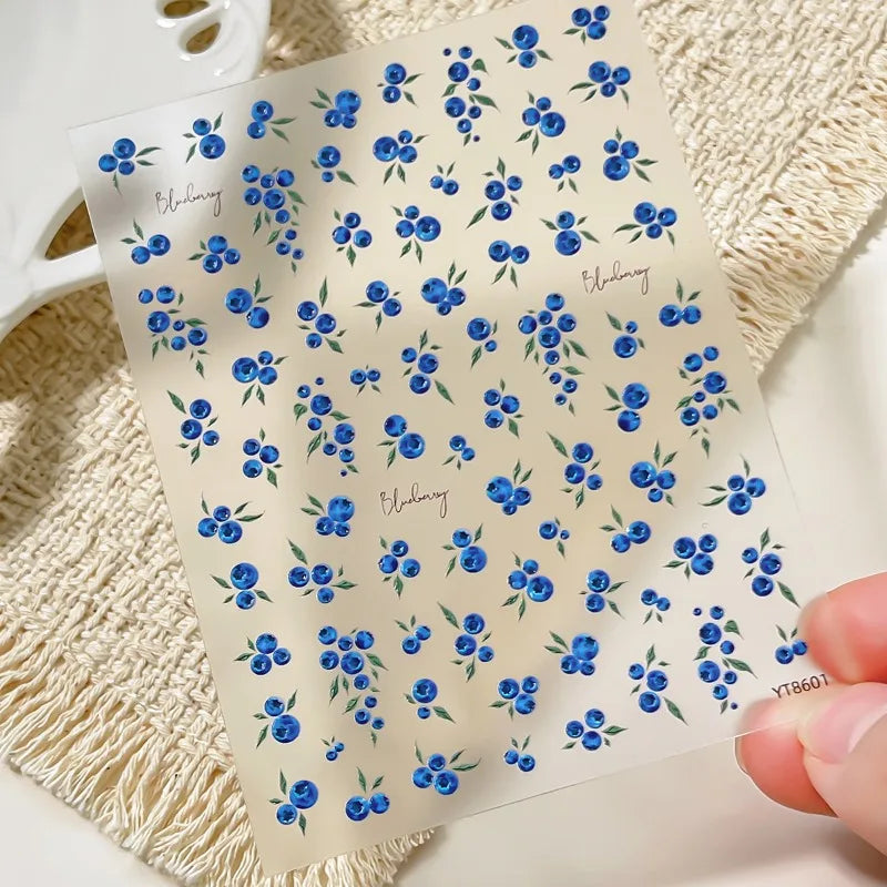 3D Embossed Blueberry Polka Dot Nail Stickers | Fruit Nail Art