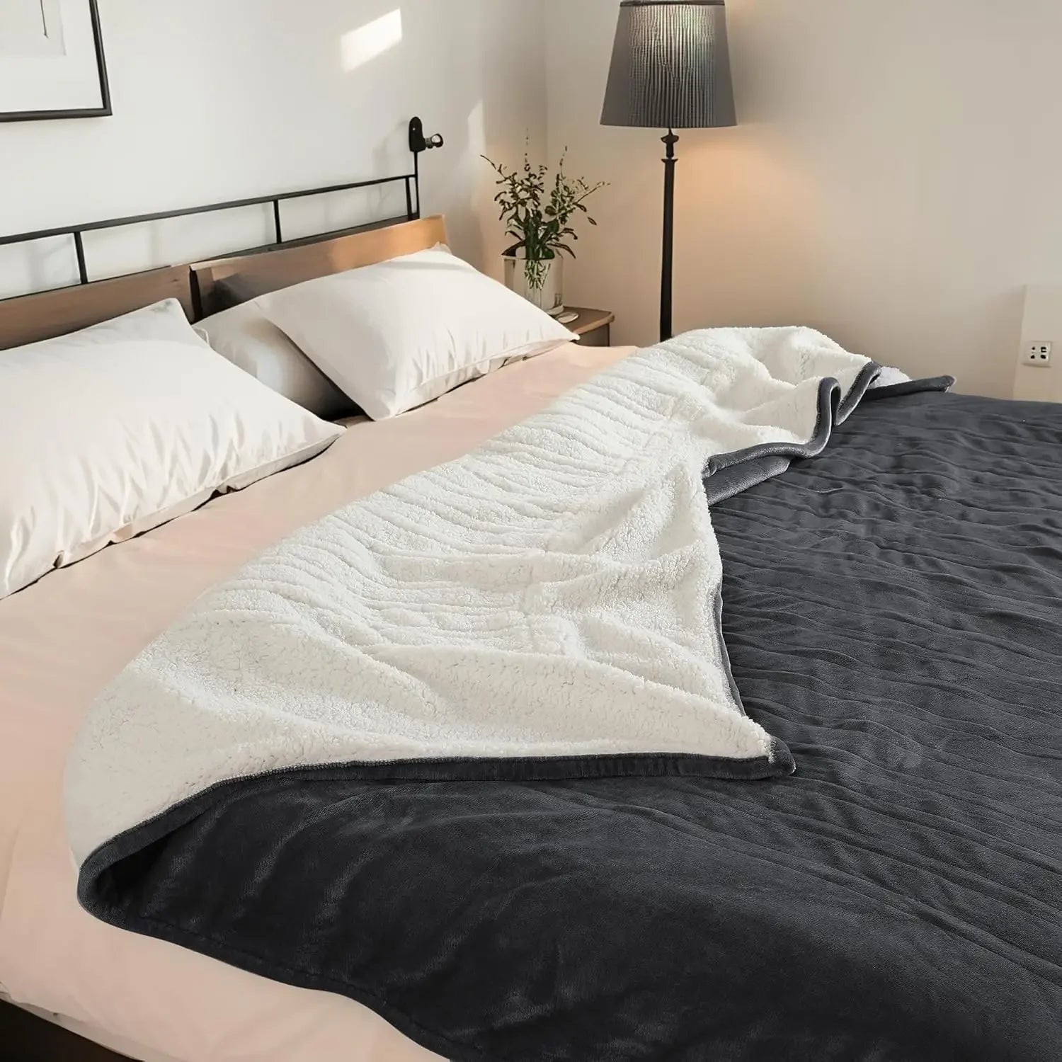 Twin Electric Heated Blanket 62x84 Inches, Dual-Sided Microplush & Sherpa, 4 Heat Settings, Auto Shut-Off Peaceful Pleasures Health and Wellness