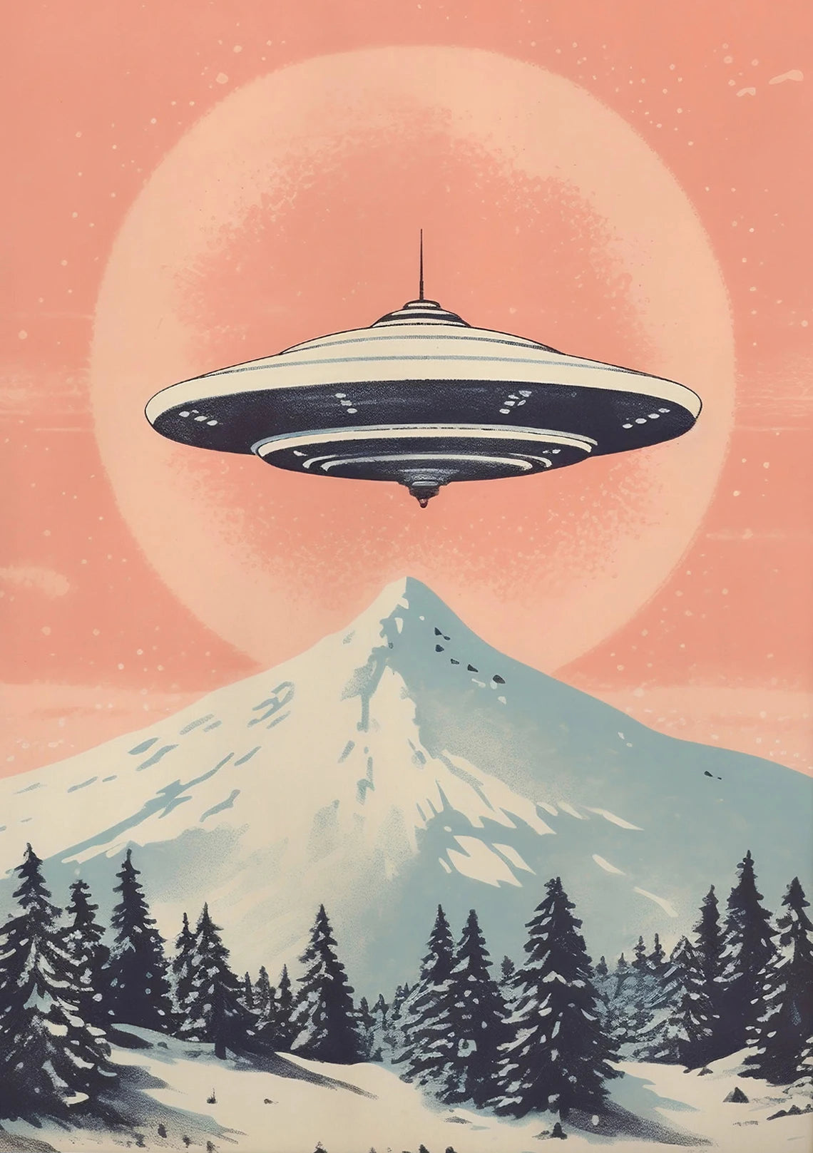 UFO Alien Cow Abduction Canvas Print | Retro Sci-Fi Wall Art Canvas Wall Art Print Peaceful Pleasures Health and Wellness 13 40x60cm Unframed