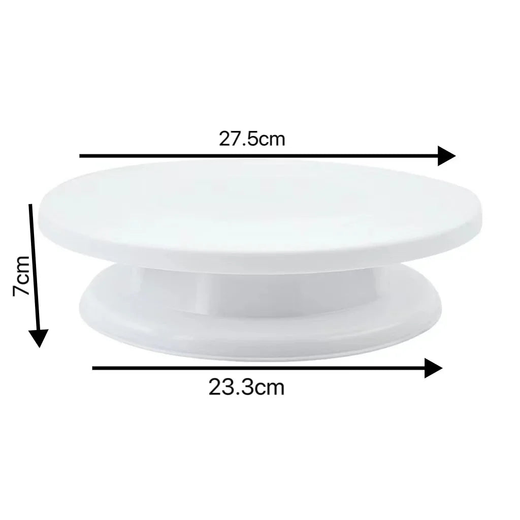 Plastic Cake Turntable Dough Pastry Decorating Cake Stand Rotary Table DIY Pan Round Cookie Stand Rotating Cake Rotary Table Peaceful Pleasures Health and Wellness white