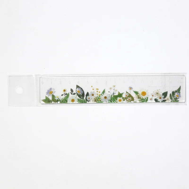 Acrylic Ruler Minimalist Style Plant Flowers Student Stationery Ruler for Measurement Peaceful Pleasures Health and Wellness
