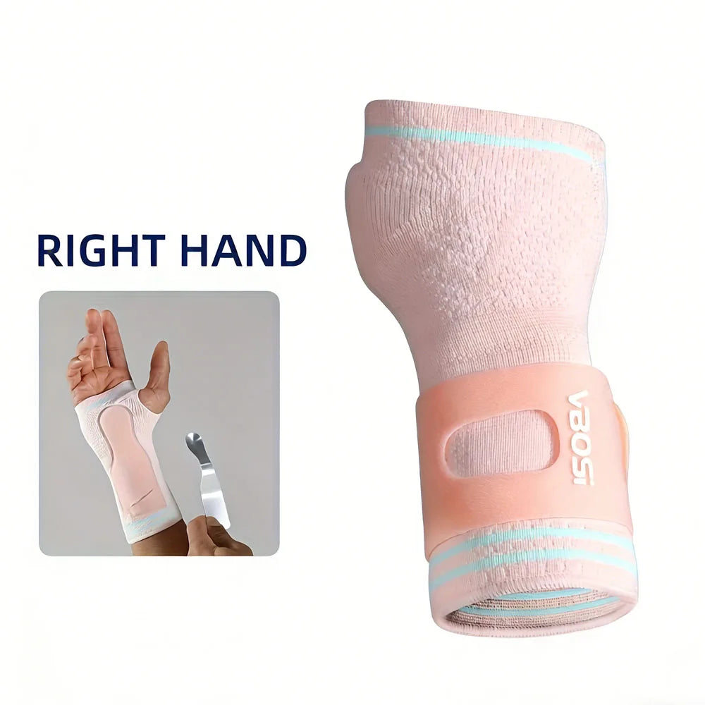 1pc Wrist Palm Support with Removable Metal Stays and Straps, Adjustable Brace Right Left Hand for Women And Men Peaceful Pleasures Health and Wellness Pink-Right L