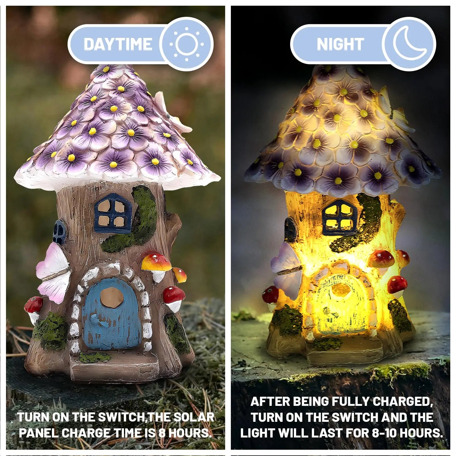 Fairy Garden House Solar Outdoor Statue, Light Up Mushroom Figurines Lawn Decorations for Yard, Fairies for Miniature House Peaceful Pleasures Health and Wellness