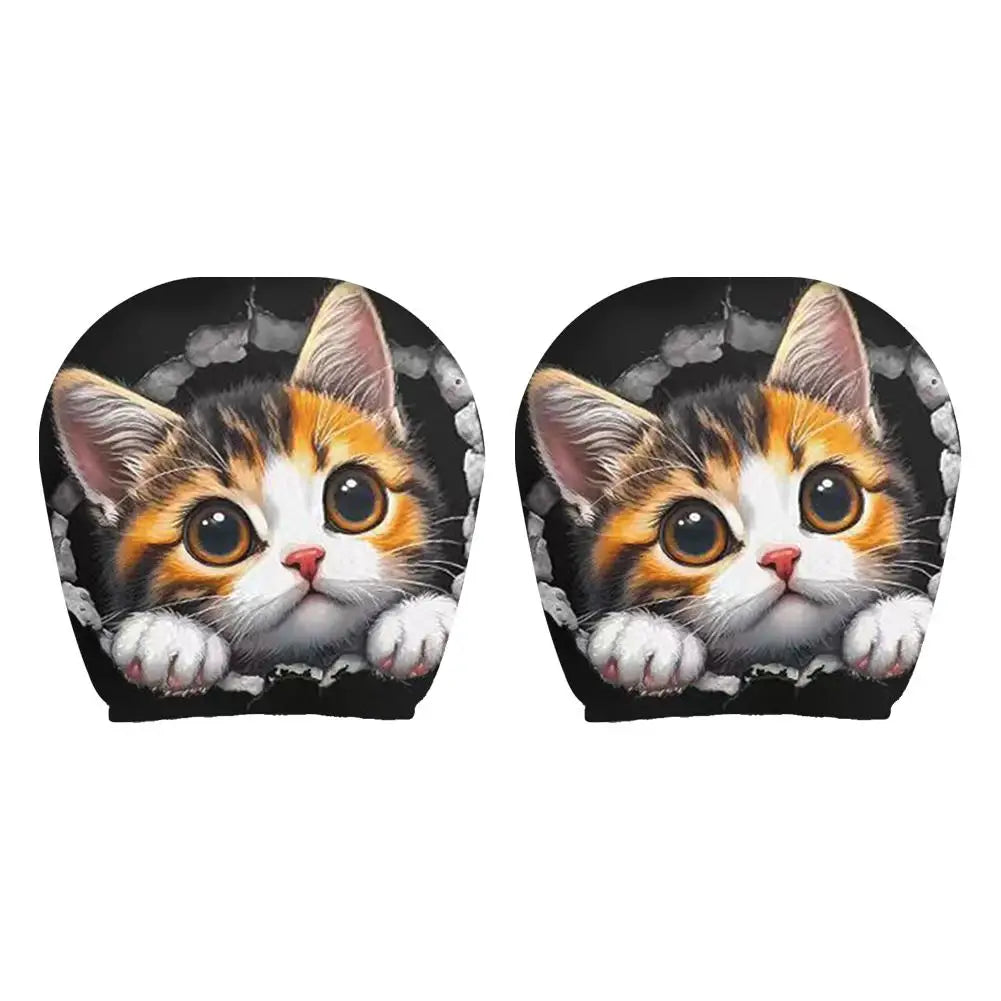 2PCS Funny Animal Car Headrest Covers Universal Auto Seat Neck Pillowcase Cute Cat Dog Monkey Pattern Interior Decor for Sedan Peaceful Pleasures Health and Wellness I