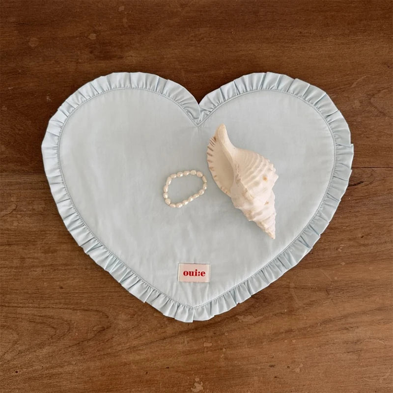 Lace Heart-shaped Checkered Coasters Cute Fabric Coasters Jewelry Heat-insulating Heat-resistant Hanging Pad Kitchen Desktop Mat Peaceful Pleasures Health and Wellness WHITE