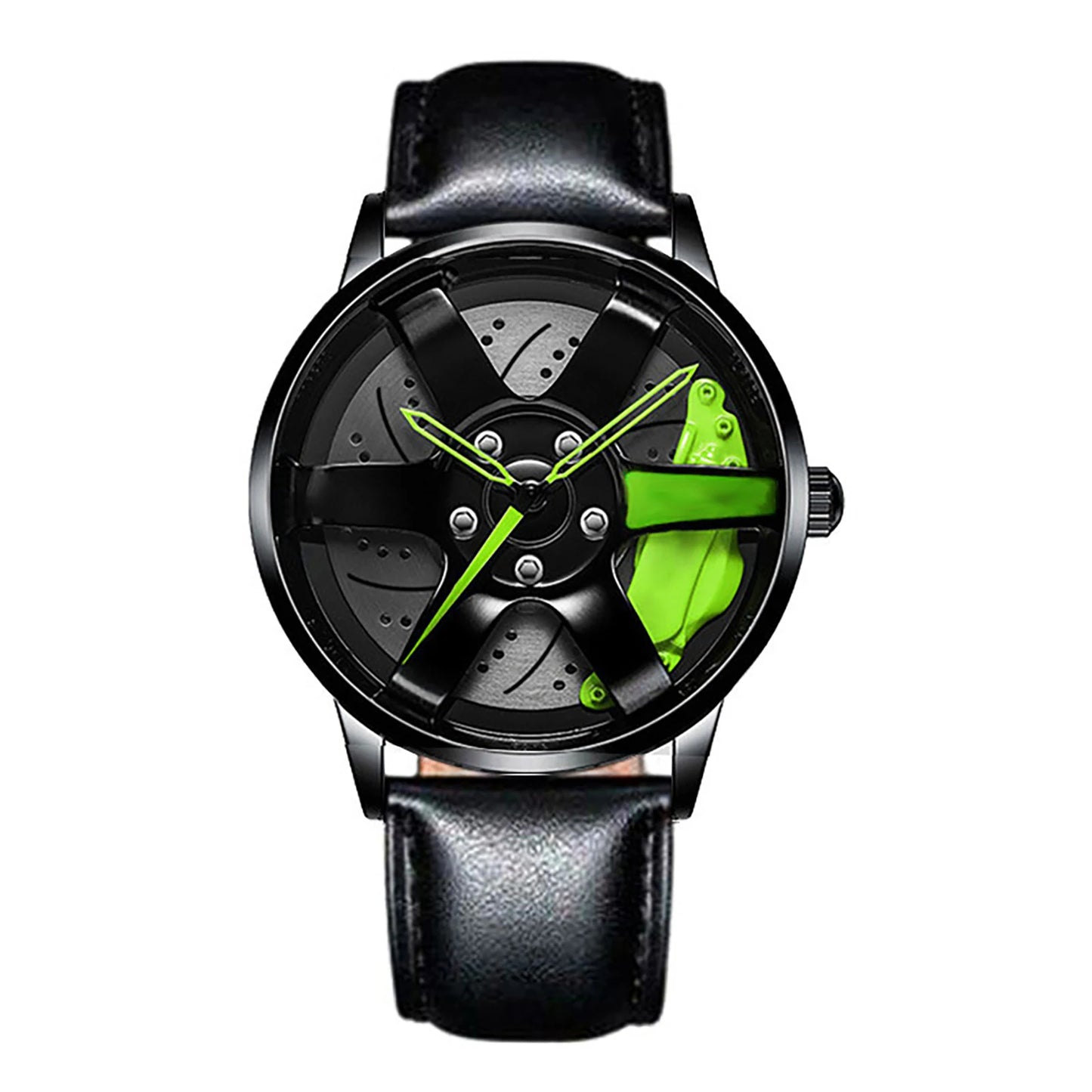 Business Luxury Quartz Watch Car Sport Rim Automatic Movement Round Dial Clock Watches Machinery Men Sport Watch Peaceful Pleasures Health and Wellness A Green Belt