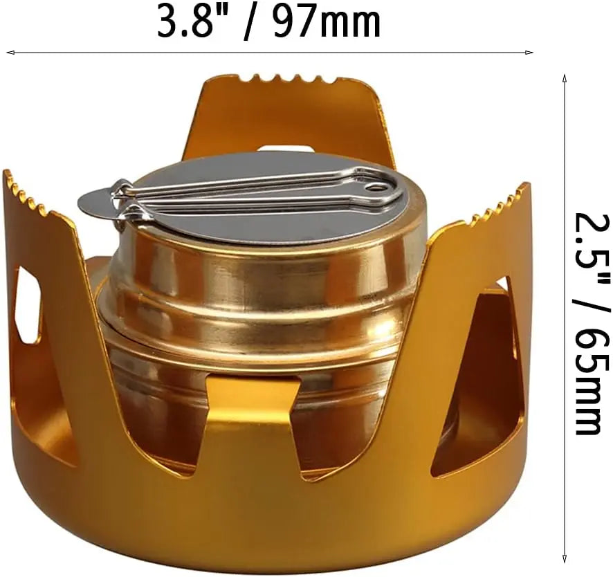 Ultralight Spirit Alcohol Furnace Mini Outdoor Camping Cookware Kit Brass Stove Burner with Detachable Pot Support Stand ﻿ Peaceful Pleasures Health and Wellness