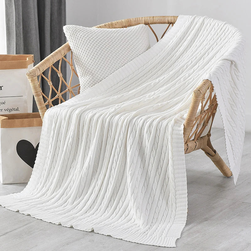 Battilo 100% Cotton Cable Knit Throw Blanket | Sofa & Bed