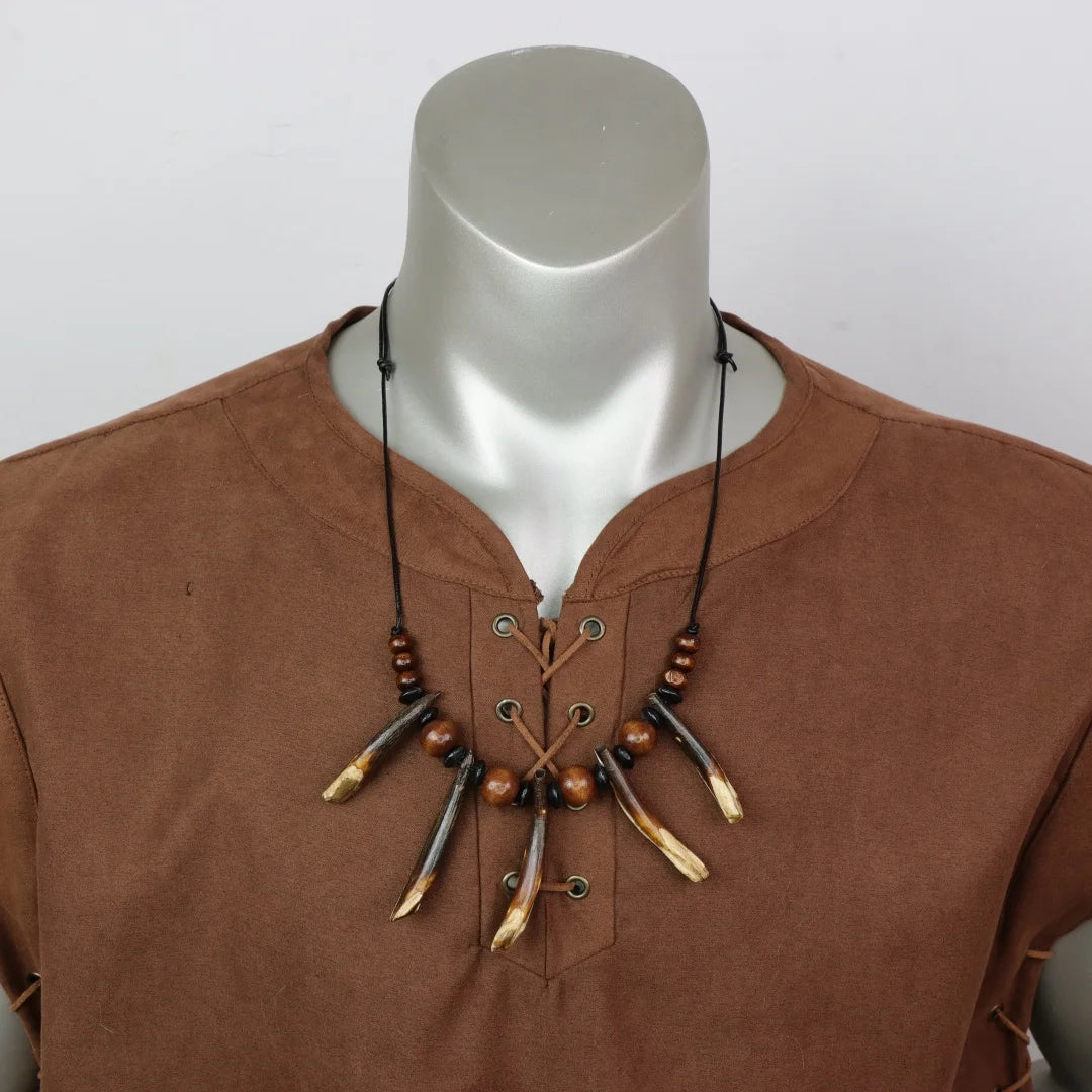 Viking Tribal Tooth Pendant Necklace Medieval LARP Costume Jewelry