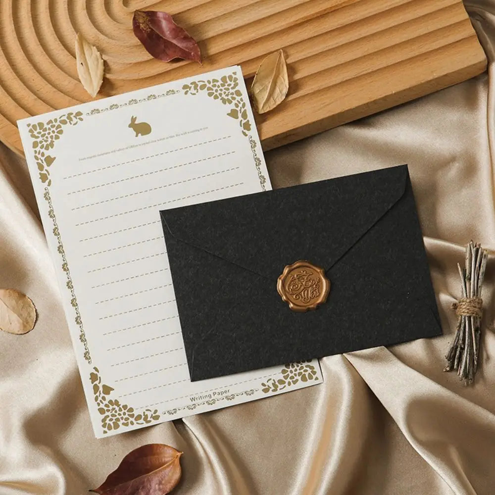 10pcs Vintage Envelopes Set Sheepskin Envelope Bronzed Seal Blessing Thank Envelope Invitation Card Nostalgia Art Peaceful Pleasures Health and Wellness Style 4