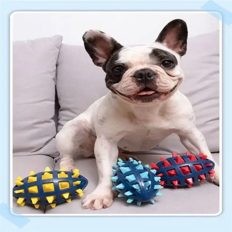 Squeaky Rubber Rugby Dog Toy – Bite-Resistant Chew Toy