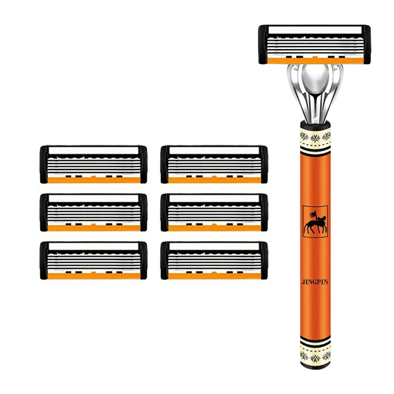 Men's 6-Blade Manual Razor Shaving Kit – Face & Beard Shaver