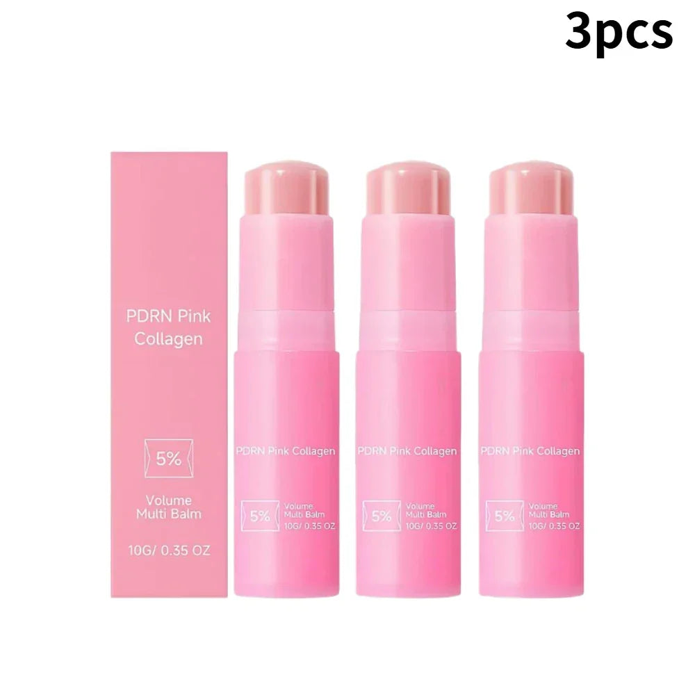Collagen Pink Multi Balm Stick Deep Hydrating Moisturizing Wrinkle Bounce Lifting Facial Cream Korean Skin Care & Makeup Base Peaceful Pleasures Health and Wellness 3PCS